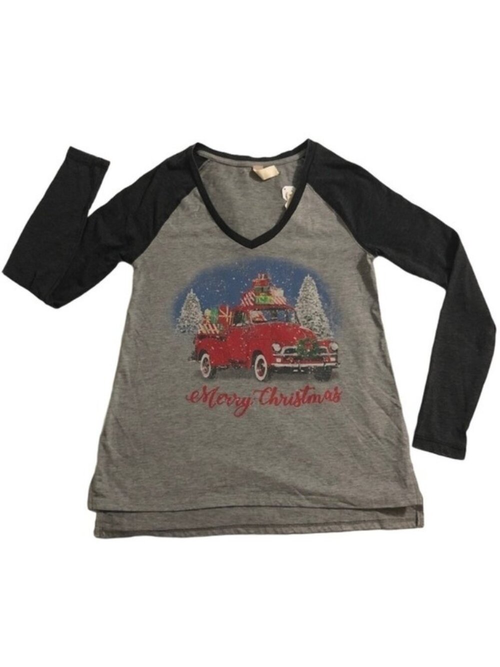 Altar’d State Raglan Tee Merry Christmas Vintage Truck Long Sleeve Size XS NWT